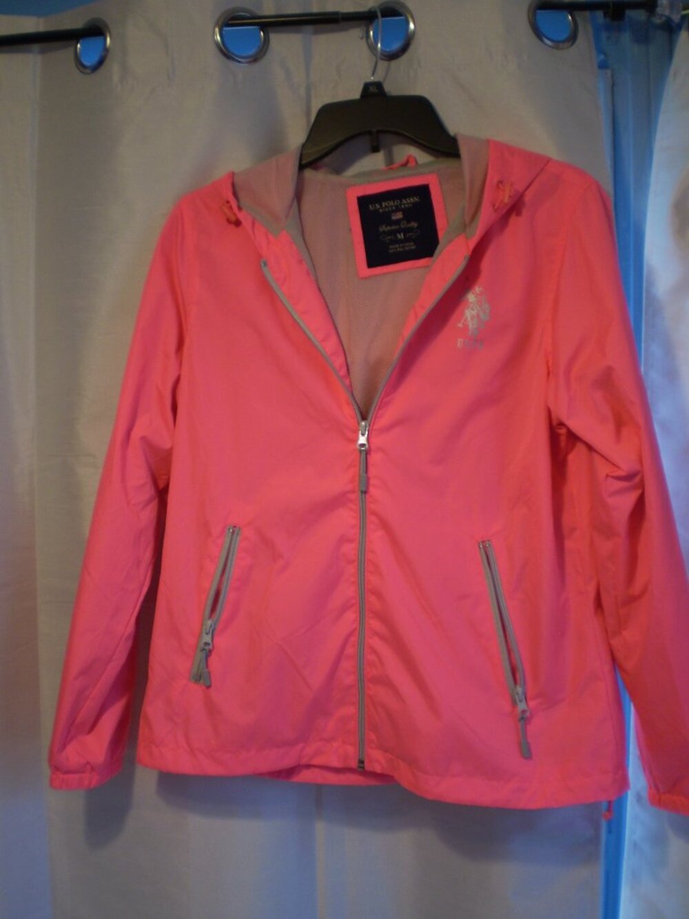 WOMENS  US POLO ASSOC PINK WINDBREAKER JACKET HOODIE SZ MED